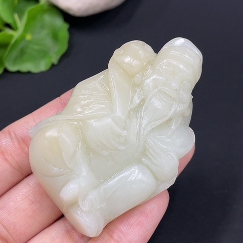 古玩玉器278和田玉手把件 財神 貨品總重約71.8g配證書拍賣,當前價格1650元