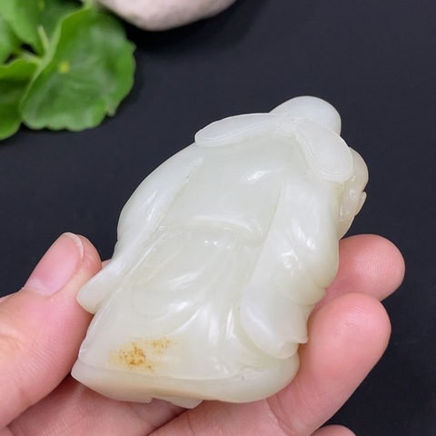 古玩玉器278和田玉手把件 財神 貨品總重約71.8g配證書拍賣,當前價格1650元