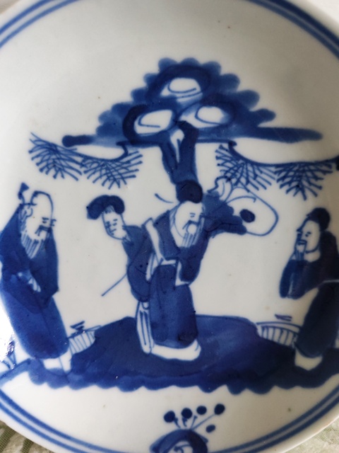 古玩陶瓷清代光緒青花三星人物盤拍賣,當前價格100元