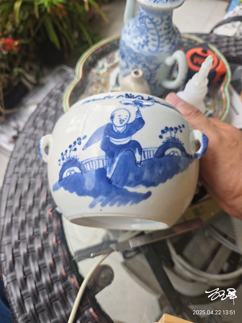 古玩陶瓷晚清青花粥罐底子拍賣,當前價格880元