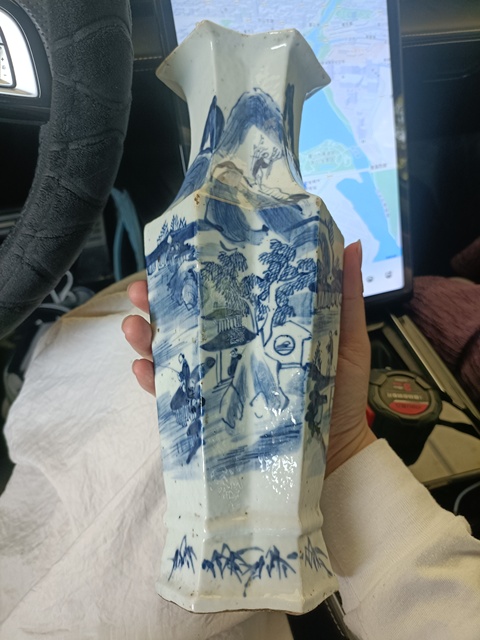 古玩陶瓷道光青花山水人物雙聯瓶拍賣，當前價格6888元
