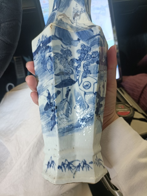 古玩陶瓷道光青花山水人物雙聯瓶拍賣，當前價格6888元
