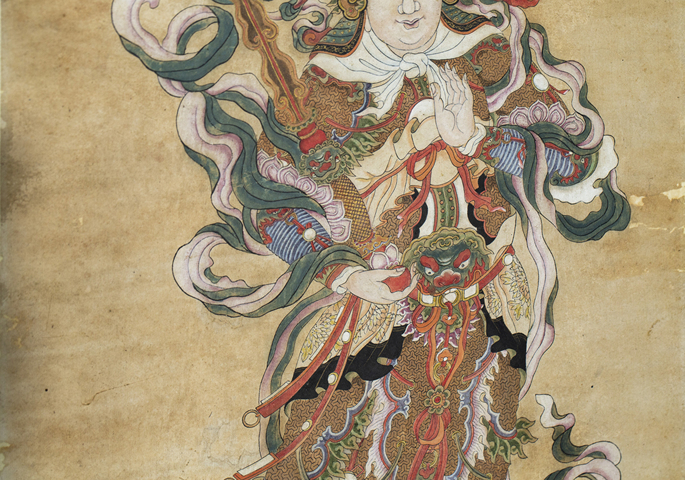 古玩字畫清代·韋陀畫像(雷愷題心經)鏡框拍賣,當前價格117096元