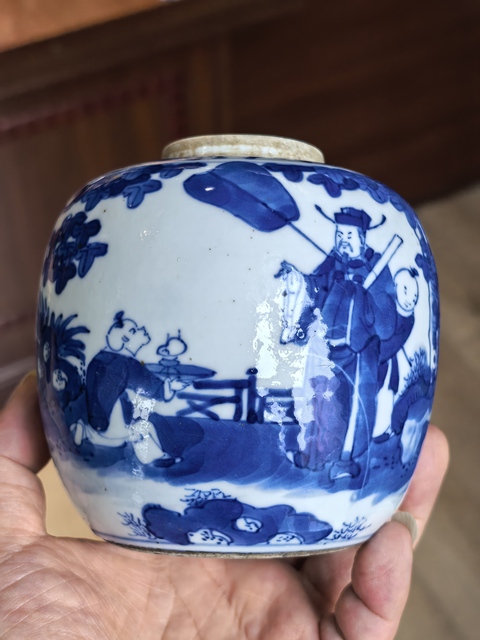 古玩陶瓷青花人物故事紋罐真品鑒賞圖