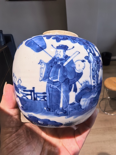 古玩陶瓷青花人物故事紋罐真品鑒賞圖