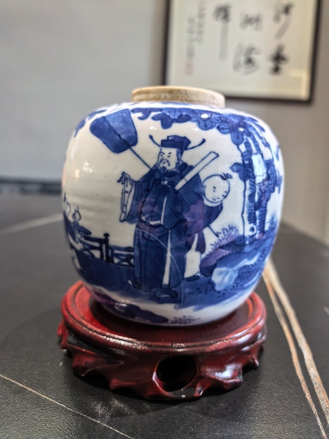 古玩陶瓷青花人物故事紋罐真品鑒賞圖
