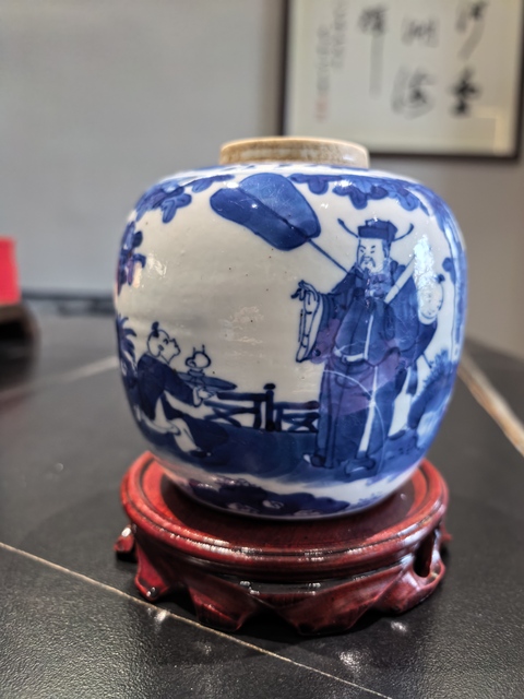 古玩陶瓷青花人物故事紋罐真品鑒賞圖