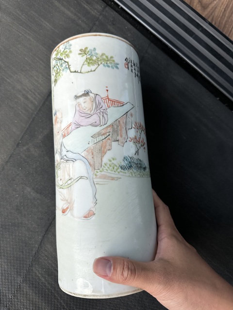 古玩陶瓷清晚期 汪永泰淺降彩帽筒真品鑒賞圖