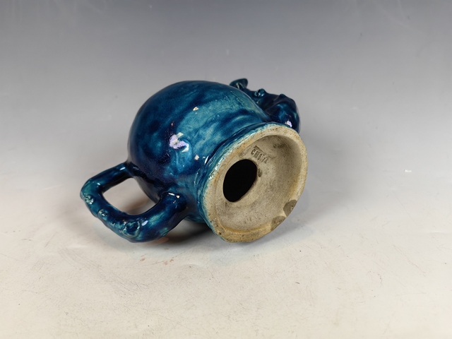 古玩陶瓷晚清民國(guó)孔雀藍(lán)倒流壺真品鑒賞圖