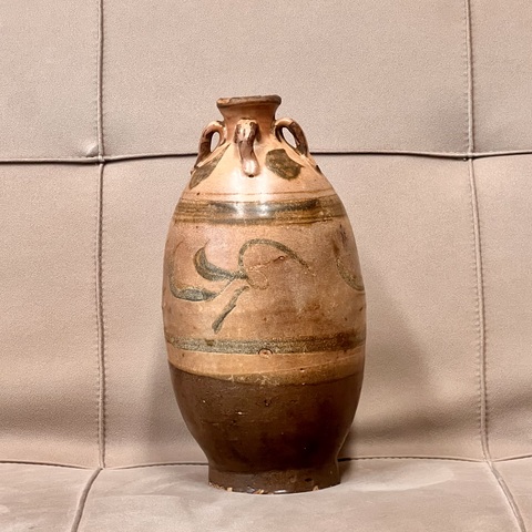古玩陶瓷金元時期 大號磁州窯白地黑花四系瓶拍賣，當前價格1280元