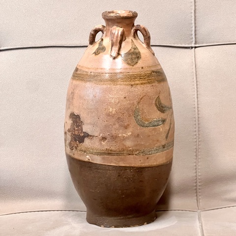 古玩陶瓷金元時期 大號磁州窯白地黑花四系瓶拍賣，當前價格1280元