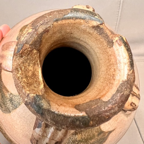 古玩陶瓷金元時期 大號磁州窯白地黑花四系瓶拍賣，當前價格1280元