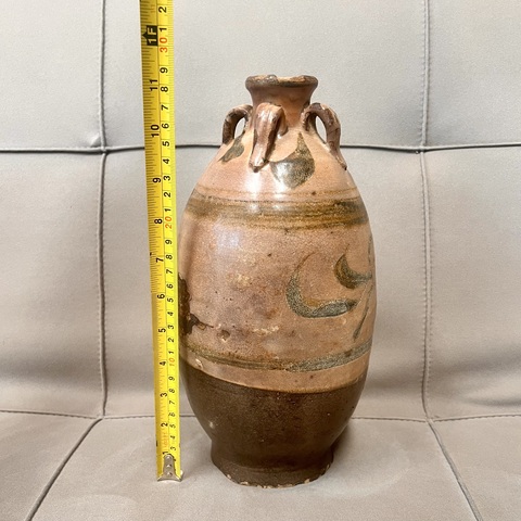 古玩陶瓷金元時期 大號磁州窯白地黑花四系瓶拍賣，當前價格1280元