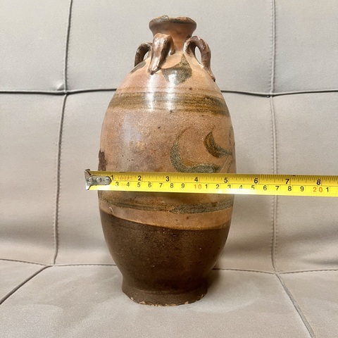 古玩陶瓷金元時期 大號磁州窯白地黑花四系瓶拍賣，當前價格1280元