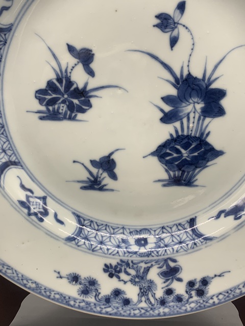 古玩陶瓷清康熙青花荷塘景色花卉紋賞盤拍賣，當(dāng)前價(jià)格1188元