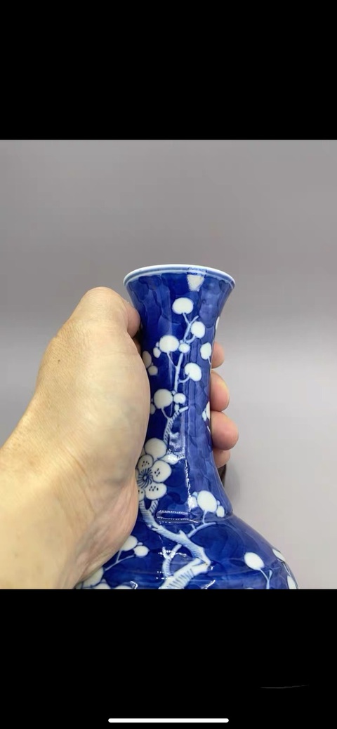 古玩陶瓷晚清 細(xì)路頂級(jí)發(fā)色青花冰梅圖賞瓶拍賣,當(dāng)前價(jià)格2570元