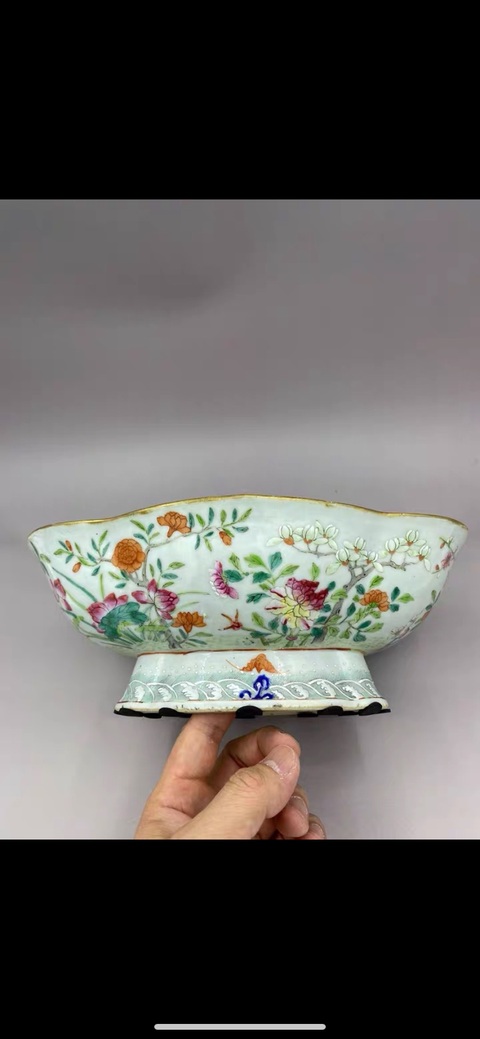 古玩陶瓷清嘉道 細路粉彩十二花神金玉滿堂高足貢碗拍賣,當前價格6777元