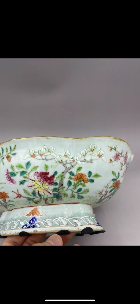 古玩陶瓷清嘉道 細路粉彩十二花神金玉滿堂高足貢碗拍賣,當前價格6777元