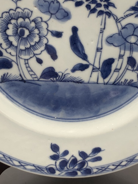 古玩陶瓷清康熙青花牡丹竹盤拍賣,當前價格1188元