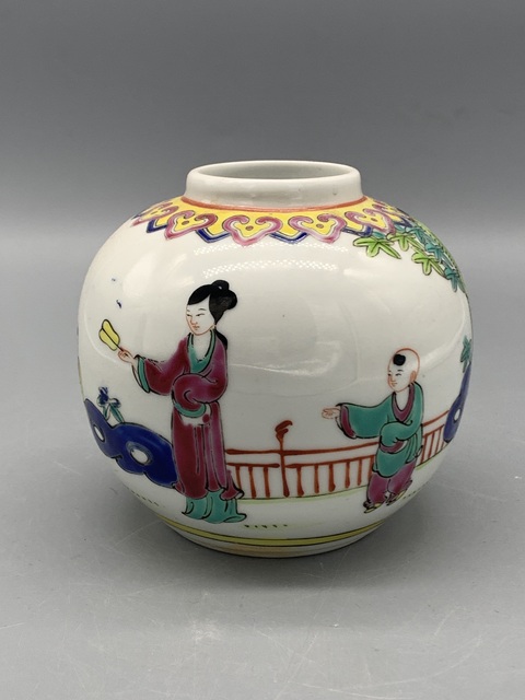 古玩陶瓷民國(guó)粉彩三娘教子圖罐拍賣(mài),當(dāng)前價(jià)格594元