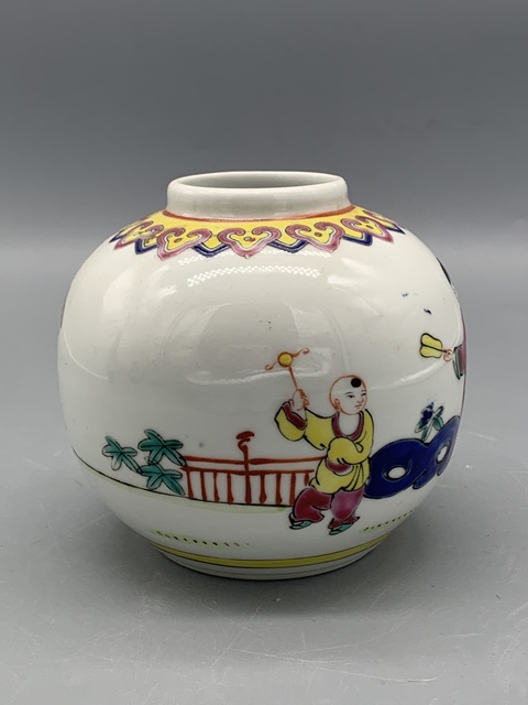 古玩陶瓷民國(guó)粉彩三娘教子圖罐拍賣(mài),當(dāng)前價(jià)格594元