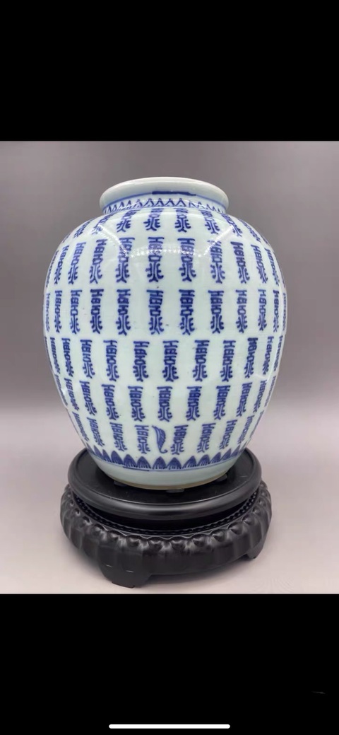 古玩陶瓷清雍正時期 青花梵文壽字太白罐拍賣,當前價格21777元