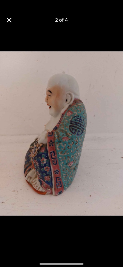 古玩陶瓷彌勒佛粉彩塑像真品鑒賞圖
