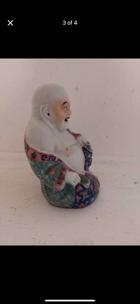 古玩陶瓷彌勒佛粉彩塑像真品鑒賞圖
