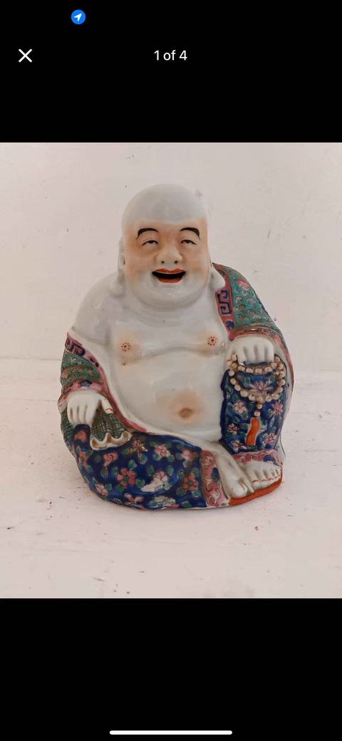 古玩陶瓷彌勒佛粉彩塑像真品鑒賞圖