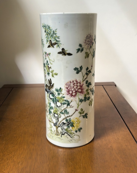 古玩陶瓷花鳥紋粉彩帽筒拍賣,當前價格5899元