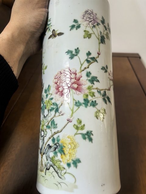 古玩陶瓷花鳥紋粉彩帽筒拍賣,當前價格5899元