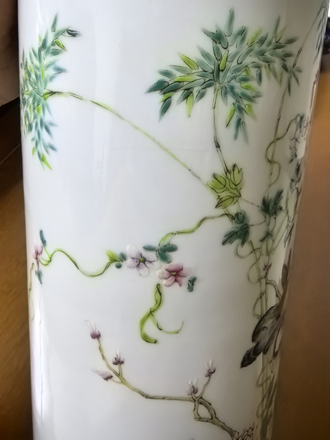 古玩陶瓷花鳥紋粉彩帽筒拍賣,當前價格5899元