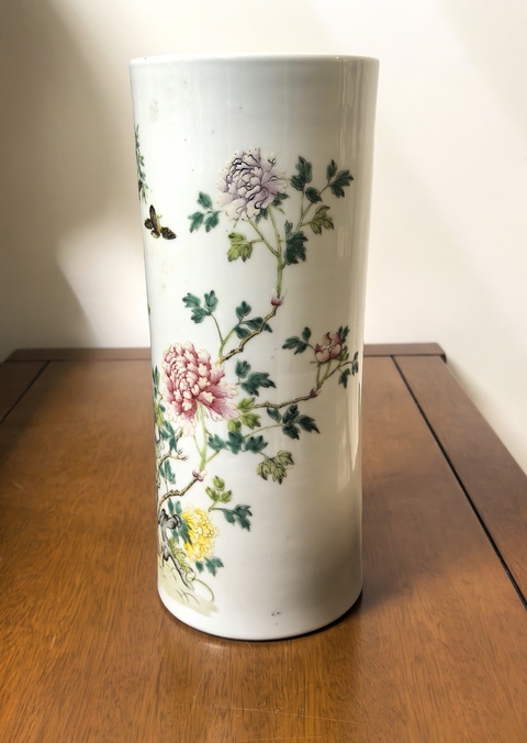 古玩陶瓷花鳥紋粉彩帽筒拍賣,當前價格5899元