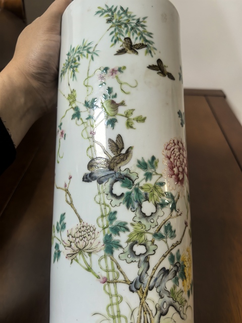 古玩陶瓷花鳥紋粉彩帽筒拍賣,當前價格5899元