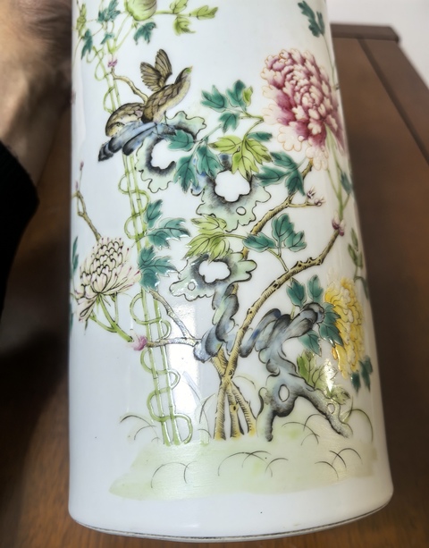古玩陶瓷花鳥紋粉彩帽筒拍賣,當前價格5899元