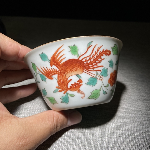古玩陶瓷龍鳳紋馬蹄杯真品鑒賞圖