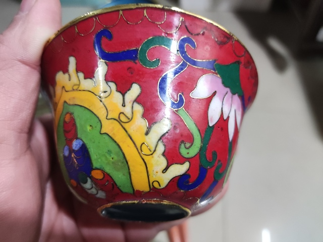 古玩雜項創匯期景泰藍掐絲琺瑯小碗一對拍賣，當前價格268元