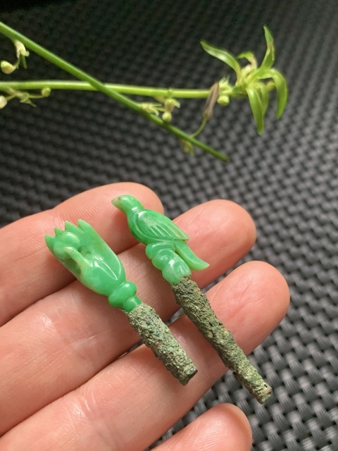 古玩玉器清代翡翠雕“發簪頭”拍賣，當前價格28000元