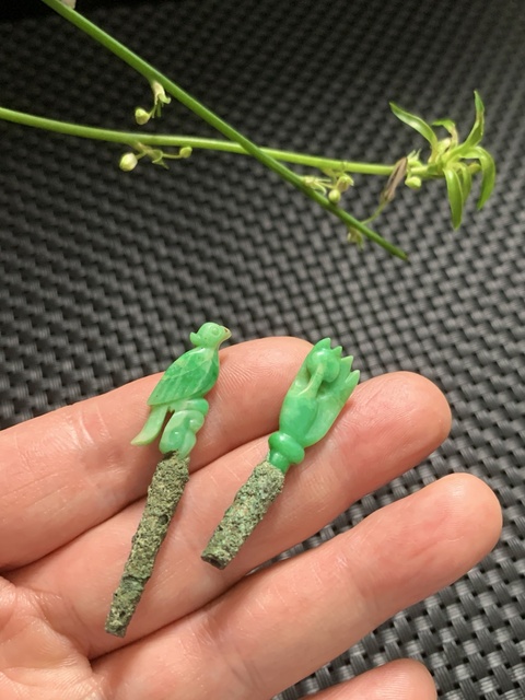 古玩玉器清代翡翠雕“發簪頭”拍賣，當前價格28000元