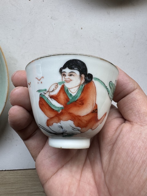 古玩陶瓷粉彩和合二仙杯拍賣，當前價格800元