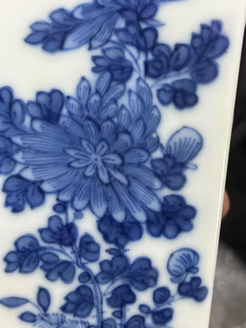 古玩陶瓷清中期四季花卉四方筆筒真品鑒賞圖