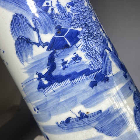 古玩陶瓷青花山水人物紋帽筒真品鑒賞圖