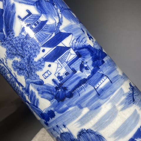 古玩陶瓷青花山水人物紋帽筒真品鑒賞圖