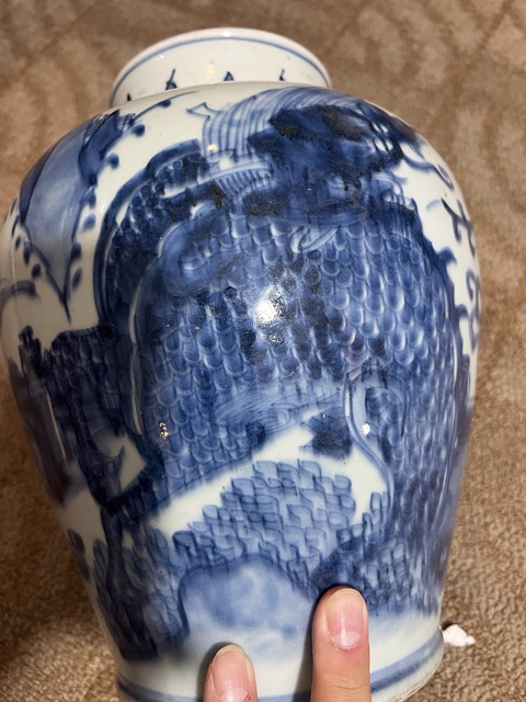 古玩陶瓷青花麒麟芭蕉將軍罐，疑似復窯真品鑒賞圖