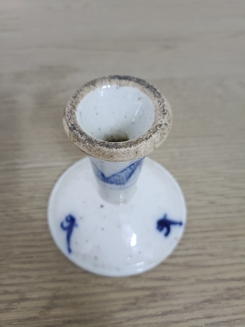 古玩陶瓷清道光花卉紋青花高足盤拍賣，當前價格800元