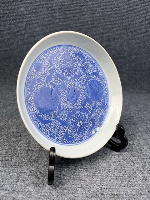 古玩陶瓷青花西番蓮花卉紋銅鑼洗真品鑒賞圖