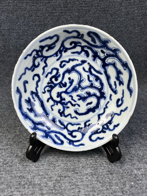 古玩陶瓷青花夔龍紋盤拍賣,當前價格1588元