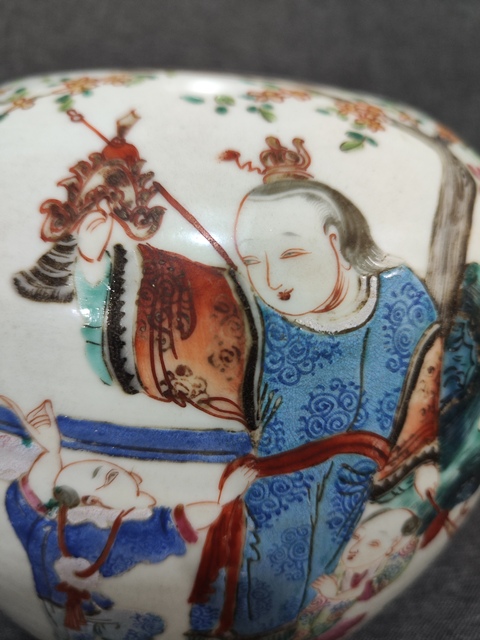 古玩陶瓷嬰戲紋粉彩西瓜罐拍賣，當前價格6800元