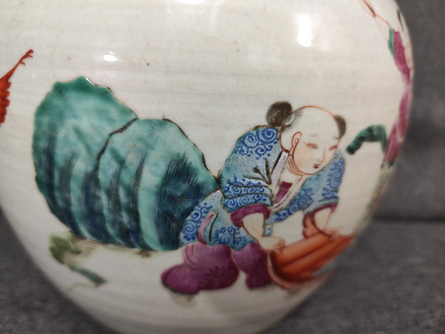 古玩陶瓷嬰戲紋粉彩西瓜罐拍賣，當前價格6800元