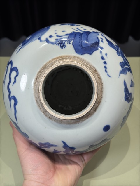 古玩陶瓷明末清初 青花麒麟望月圖罐拍賣，當前價格80000元